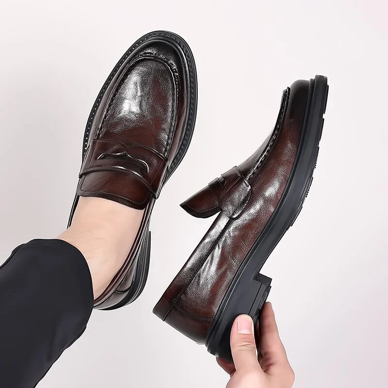 Brand Business Δερμάτινα παπούτσια με χαμηλό τακούνι Loafers για άντρες Ανδρικά παπούτσια με χοντρή σόλα Μοκασίνια Χειροποίητα slip on φόρεμα παπούτσια Ανδρικό πάρτι