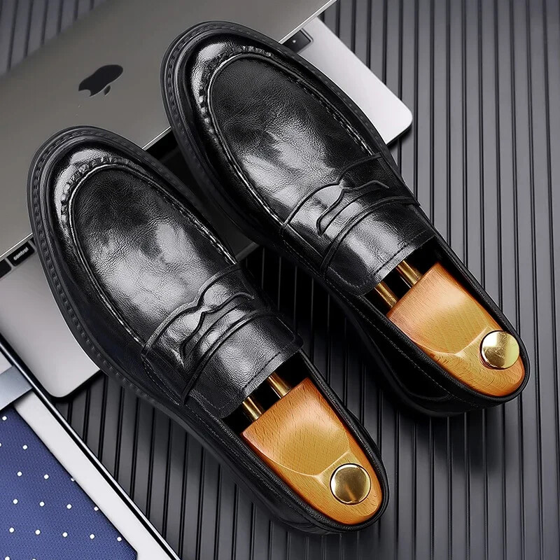 Brand Business Δερμάτινα παπούτσια με χαμηλό τακούνι Loafers για άντρες Ανδρικά παπούτσια με χοντρή σόλα Μοκασίνια Χειροποίητα slip on φόρεμα παπούτσια Ανδρικό πάρτι