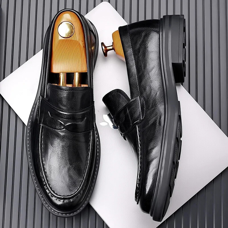 Brand Business Δερμάτινα παπούτσια με χαμηλό τακούνι Loafers για άντρες Ανδρικά παπούτσια με χοντρή σόλα Μοκασίνια Χειροποίητα slip on φόρεμα παπούτσια Ανδρικό πάρτι