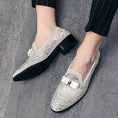 Luxusné dizajnérske pánske trblietavé motýliky s kamienkami, formálne mokasíny, pánske svadobné, plesové, spoločenské, spoločenské topánky, zapatillas hombre