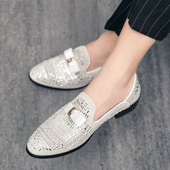 Luxury Designer Ανδρικά Παπιγιόν Glitter Rhinestone Gentleman Επίσημα Loafers Ανδρικά Παπούτσια Γάμου Επιστροφή στο σπίτι Zapatillas Hombre