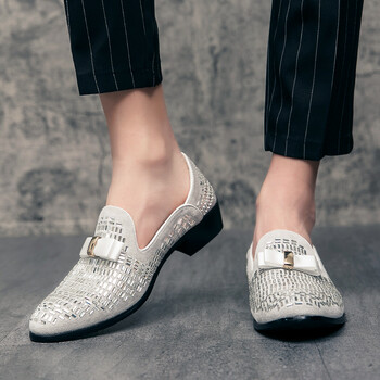 Luxury Designer Ανδρικά Παπιγιόν Glitter Rhinestone Gentleman Επίσημα Loafers Ανδρικά Παπούτσια Γάμου Επιστροφή στο σπίτι Zapatillas Hombre