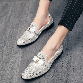 Luxury Designer Ανδρικά Παπιγιόν Glitter Rhinestone Gentleman Επίσημα Loafers Ανδρικά Παπούτσια Γάμου Επιστροφή στο σπίτι Zapatillas Hombre