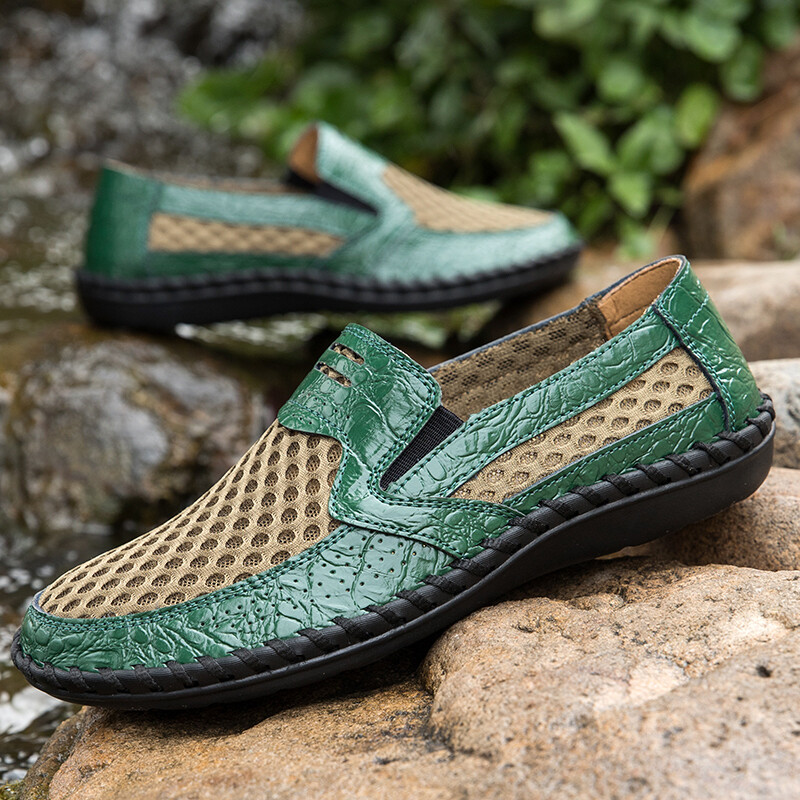 Vasaras ikdienas apavi vīriešiem Elpojošs sieta vīriešu ķepas, slip On Outdoor Vīriešu kedas Ar rokām darinātas plakanas pastaigu apavi