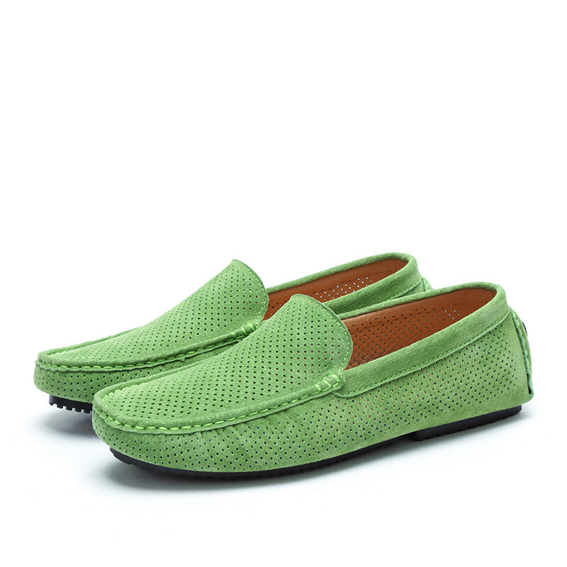 Nyári, légáteresztő cipők férfi naplopók Luxus márka Olasz divat Alkalmi horlow Out csónakcipők Férfi bőr zöld mokaszinok