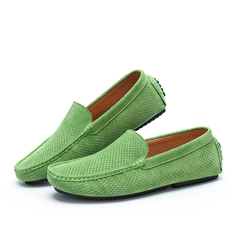 Nyári, légáteresztő cipők férfi naplopók Luxus márka Olasz divat Alkalmi horlow Out csónakcipők Férfi bőr zöld mokaszinok