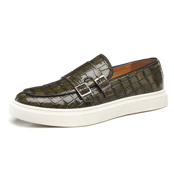 Ανδρικά casual παπούτσια Crocodile Grain Leather Ανδρική Μόδα βρετανικού στυλ Loafers Ανδρικά slip-on outdoor flats Monk παπούτσια