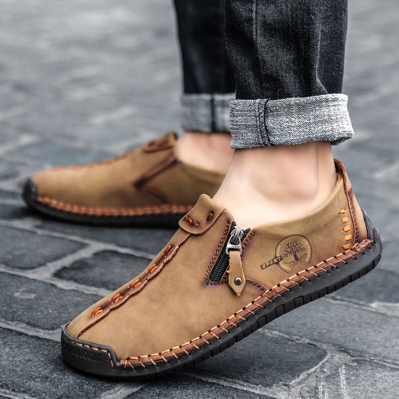 Ērti ādas vīriešu apavi Ikdienas Slip On Vīriešu Loafers Qlity Split Ādas Kurpes Vīriešu Plaka Izpārdošana Mokasīni Apavi Liela izmēra