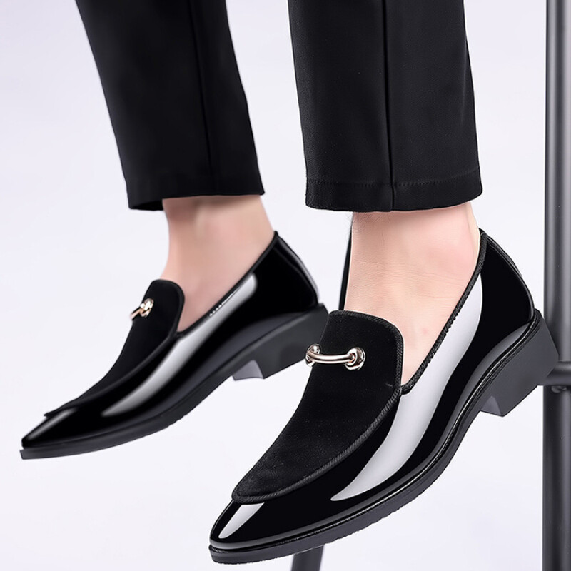 Pantofi de petrecere pentru bărbați, negri, de lux, pantofi formali din piele pentru bărbați, pantofi de afaceri, din piele lăcuită, pantofi casual, pantofi de mărime mare.