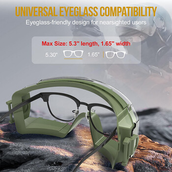 OneTigris Tactical Goggles Over Glasses, Anti Fog Tactical Eyeglasses, Safety OTG Goggles Защита със сменяема леща