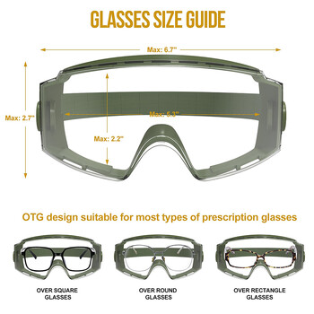 OneTigris Tactical Goggles Over Glasses, Anti Fog Tactical Eyeglasses, Safety OTG Goggles Защита със сменяема леща