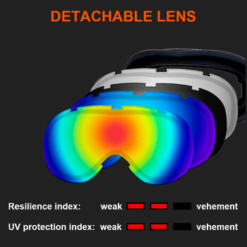 Ски очила Очила за сняг с голяма рамка и цветни лещи Ски очила против замъгляване Маска за ски Сноуборд очила за мъже, жени