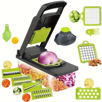 Chopper Vegetal Multifuncional,8 Lâminas e Recipiente de Armazenamento, 14 em 1 Ferramenta de Cozinha para Cortar e Cortar salad