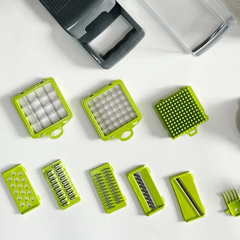Chopper Vegetal Multifuncional, 8 Lâminas e Recipiente de Armazenamento, 14 em 1 Ferramenta de Cozinha para Cortar e Cortar salotos