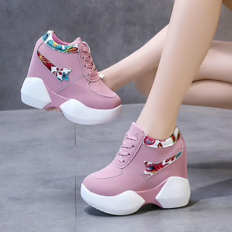 Pavasara un rudens auguma pieaugums 11cm universāli ikdienas apavi ķīļpapēža bieza zole superaugsta papēža platforma sporta apavi studentu vienkurpes sieviešu apavi