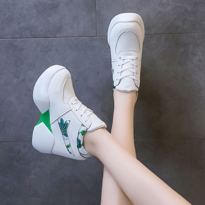 Pavasara un rudens auguma pieaugums 11cm universāli ikdienas apavi ķīļpapēža bieza zole superaugsta papēža platforma sporta apavi studentu vienkurpes sieviešu apavi