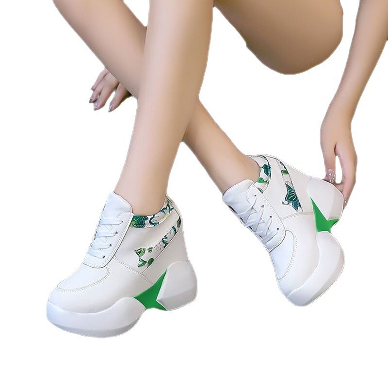 Pavasara un rudens auguma pieaugums 11cm universāli ikdienas apavi ķīļpapēža bieza zole superaugsta papēža platforma sporta apavi studentu vienkurpes sieviešu apavi