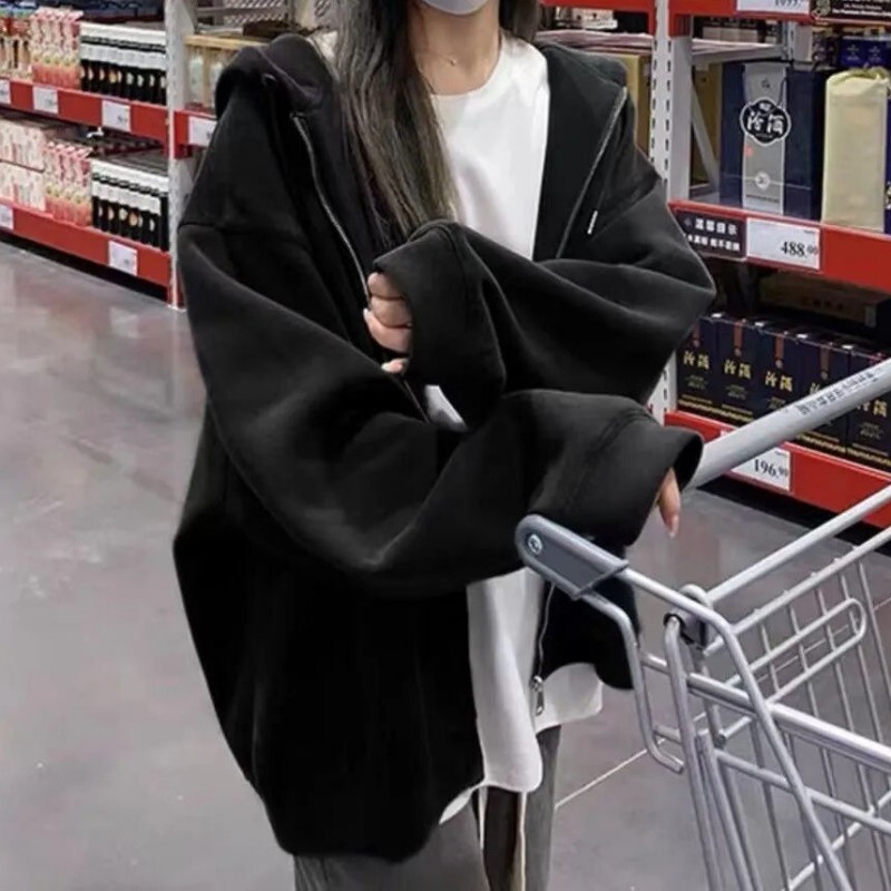 Ženske majice s kapuljačom Jesen, retro, jednobojne, velike majice s patentnim zatvaračem Harajuku, jakne s kapuljačom dugih rukava, kaput DF4963