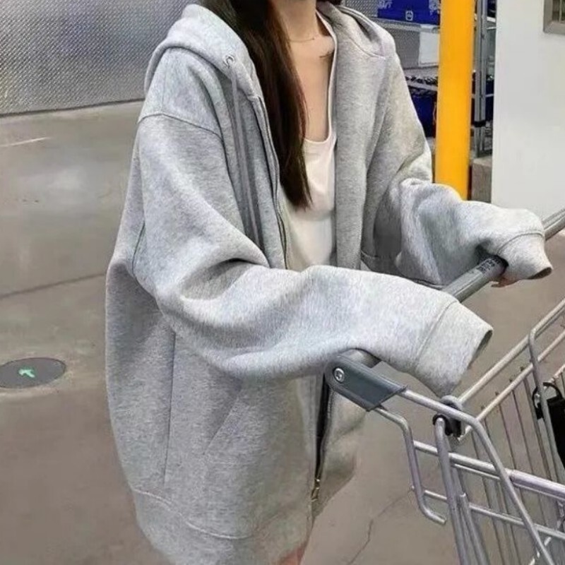 Ženske majice s kapuljačom Jesen, retro, jednobojne, velike majice s patentnim zatvaračem Harajuku, jakne s kapuljačom dugih rukava, kaput DF4963