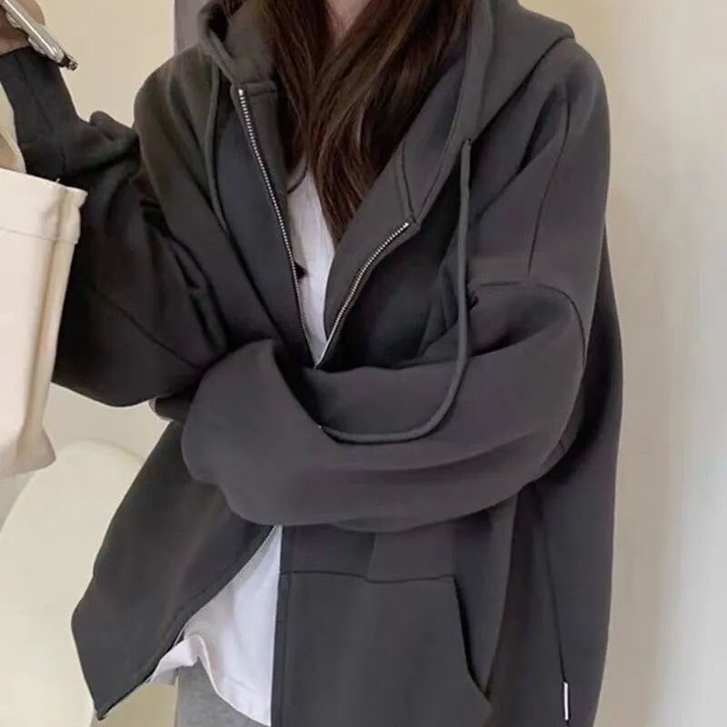 Ženske majice s kapuljačom Jesen, retro, jednobojne, velike majice s patentnim zatvaračem Harajuku, jakne s kapuljačom dugih rukava, kaput DF4963