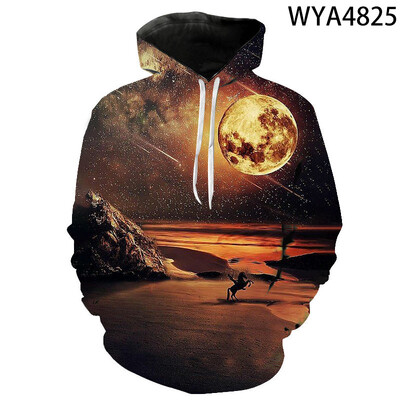 Modne majice s kapuljačom Muškarci Žene Djeca Moon 3D print Sweatshirts Cool 2020 Novi ležerni pulover dugih rukava za dječake i djevojčice Hoody