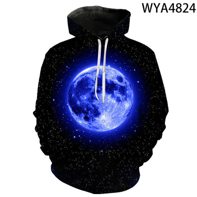 Modne majice s kapuljačom Muškarci Žene Djeca Moon 3D print Sweatshirts Cool 2020 Novi ležerni pulover dugih rukava za dječake i djevojčice Hoody