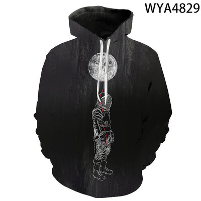 Modne majice s kapuljačom Muškarci Žene Djeca Moon 3D print Sweatshirts Cool 2020 Novi ležerni pulover dugih rukava za dječake i djevojčice Hoody