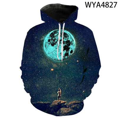 Modne majice s kapuljačom Muškarci Žene Djeca Moon 3D print Sweatshirts Cool 2020 Novi ležerni pulover dugih rukava za dječake i djevojčice Hoody