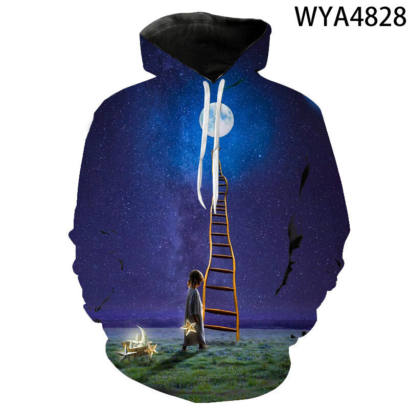 Modne majice s kapuljačom Muškarci Žene Djeca Moon 3D print Sweatshirts Cool 2020 Novi ležerni pulover dugih rukava za dječake i djevojčice Hoody