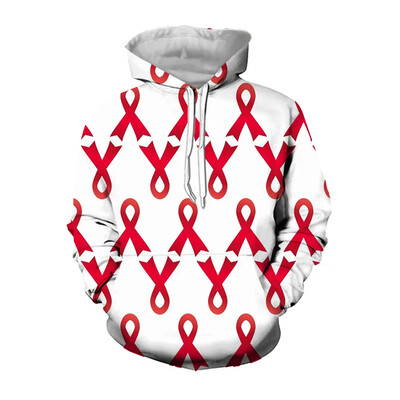 3D Sarkans Pasaules AIDS dienas logotips ar apdrukātu grafisku sporta krekli Ikdienas kapuces vīriešiem Apģērbi Ielu apģērbi Sieviešu ziemas kapuci Y2k Cp Topi