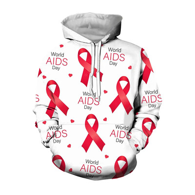 3D Sarkans Pasaules AIDS dienas logotips ar apdrukātu grafisku sporta krekli Ikdienas kapuces vīriešiem Apģērbi Ielu apģērbi Sieviešu ziemas kapuci Y2k Cp Topi