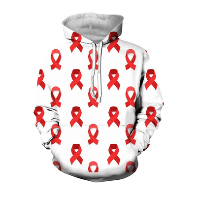 3D Sarkans Pasaules AIDS dienas logotips ar apdrukātu grafisku sporta krekli Ikdienas kapuces vīriešiem Apģērbi Ielu apģērbi Sieviešu ziemas kapuci Y2k Cp Topi