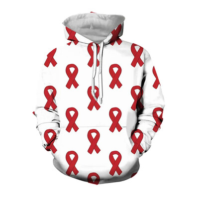 3D Sarkans Pasaules AIDS dienas logotips ar apdrukātu grafisku sporta krekli Ikdienas kapuces vīriešiem Apģērbi Ielu apģērbi Sieviešu ziemas kapuci Y2k Cp Topi