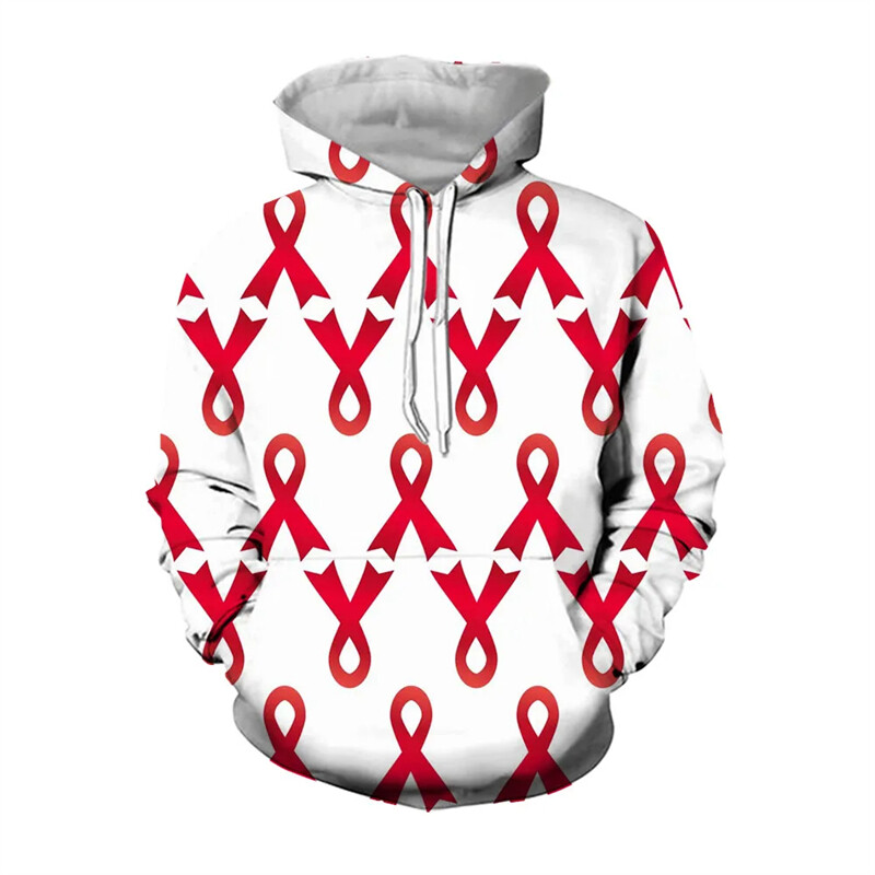 3D Sarkans Pasaules AIDS dienas logotips ar apdrukātu grafisku sporta krekli Ikdienas kapuces vīriešiem Apģērbi Ielu apģērbi Sieviešu ziemas kapuci Y2k Cp Topi