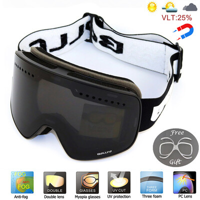 Magnētiskās slēpošanas brilles ar ātri nomaināmu dubultlēcu UV400 pret aizsvīšanas slēpošanas brilles vīriešiem sievietēm alpīnisma snovborda sniega brilles