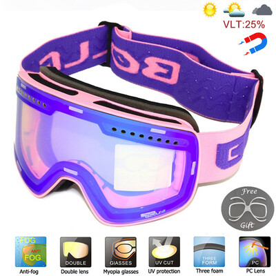 Magnētiskās slēpošanas brilles ar ātri nomaināmu dubultlēcu UV400 pret aizsvīšanas slēpošanas brilles vīriešiem sievietēm alpīnisma snovborda sniega brilles