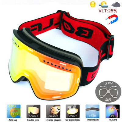 Magnētiskās slēpošanas brilles ar ātri nomaināmu dubultlēcu UV400 pret aizsvīšanas slēpošanas brilles vīriešiem sievietēm alpīnisma snovborda sniega brilles