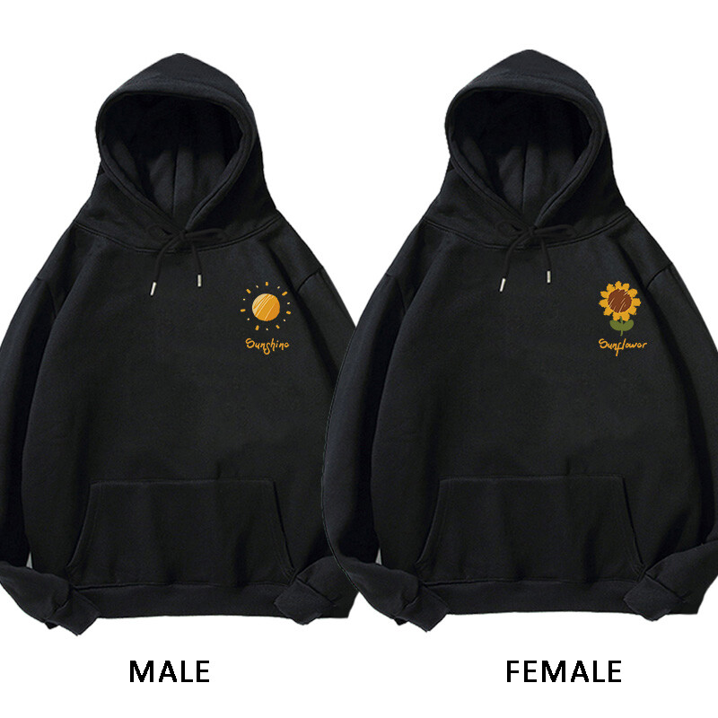 Napfény napraforgó grafikai nyomattal passzoló páros kapucnis kapucnis felső 600g pamut őszi téli plüss férfi női alkalmi pulóver
