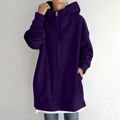 Streetwear Solid Hoodies Γυναικείες φούτερ με κουκούλα Y2k με φερμουάρ Harajuku Αθλητικά ρούχα Κορεατικά γυναικεία πουλόβερ με μακριά κουκούλα