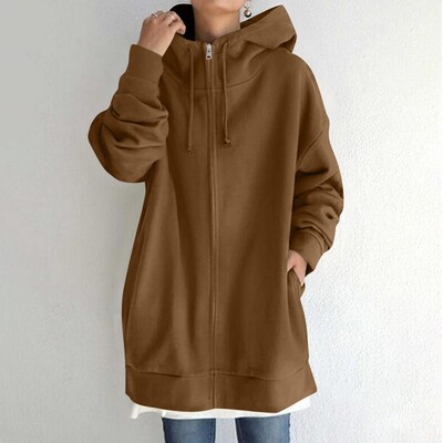 Streetwear Solid Hoodies Γυναικείες φούτερ με κουκούλα Y2k με φερμουάρ Harajuku Αθλητικά ρούχα Κορεατικά γυναικεία πουλόβερ με μακριά κουκούλα