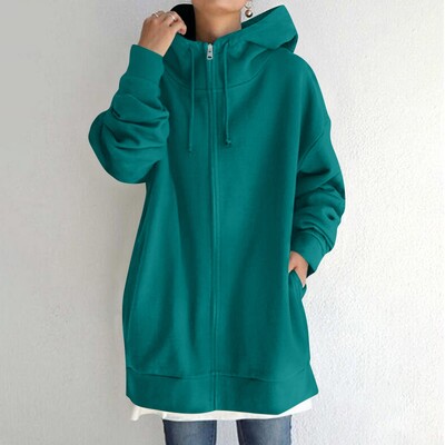 Streetwear Solid Hoodies Γυναικείες φούτερ με κουκούλα Y2k με φερμουάρ Harajuku Αθλητικά ρούχα Κορεατικά γυναικεία πουλόβερ με μακριά κουκούλα