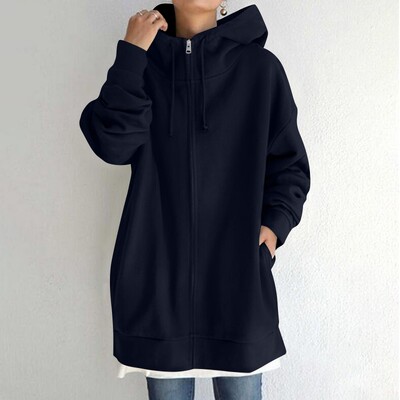 Streetwear Solid Hoodies Γυναικείες φούτερ με κουκούλα Y2k με φερμουάρ Harajuku Αθλητικά ρούχα Κορεατικά γυναικεία πουλόβερ με μακριά κουκούλα