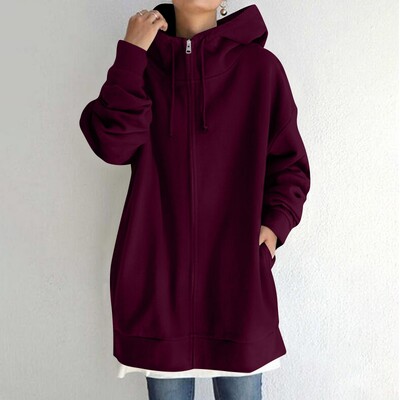 Streetwear Solid Hoodies Γυναικείες φούτερ με κουκούλα Y2k με φερμουάρ Harajuku Αθλητικά ρούχα Κορεατικά γυναικεία πουλόβερ με μακριά κουκούλα