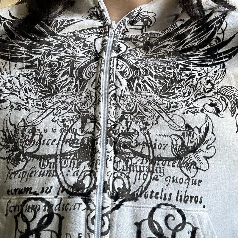 Imcute Wing Print Mall Goth Vintage kapucnis kapucnis Y2K Grunge Grafikus hosszú ujjú kapucnis pulóver Harajuku japán esztétikus női