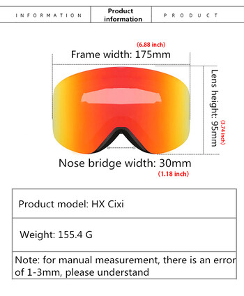 HJC Ski Goggles with Magnetic Double Layer Lens Magnet Skiing Anti-fog Goggles Snowboard Ανδρικά Γυναικεία γυαλιά σκι Γυαλιά γυαλιά περισσότερα φακός