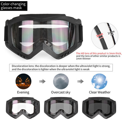 Ochelari de schi care schimbă culoarea cu lentile groase de 3 mm Ochelari de motocicletă anti-UV Ochelari de ciclism pentru sporturi în aer liber