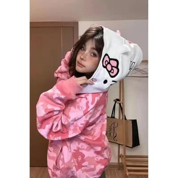 Улично облекло Дамско оригинално Sanrio Hello Kitty Zip Hoodie Girl Loose Campus Couple Cardigan Coat Y2k Clothes Oversize Sweatshirt