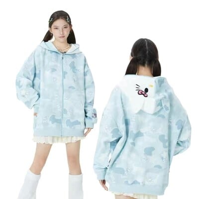Îmbrăcăminte de stradă Femei Original Sanrio Hello Kitty Hanorac cu fermoar Fată Loose Campus Cuplu Cardigan Haina Y2k Haine Hanorac supradimensionat