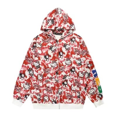 Îmbrăcăminte de stradă Femei Original Sanrio Hello Kitty Hanorac cu fermoar Fată Loose Campus Cuplu Cardigan Haina Y2k Haine Hanorac supradimensionat