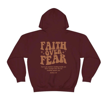 FAITH OVER FEAR Плюшен суичър с качулка мъжки и дамски есенни и зимни свободни горнища за двойки